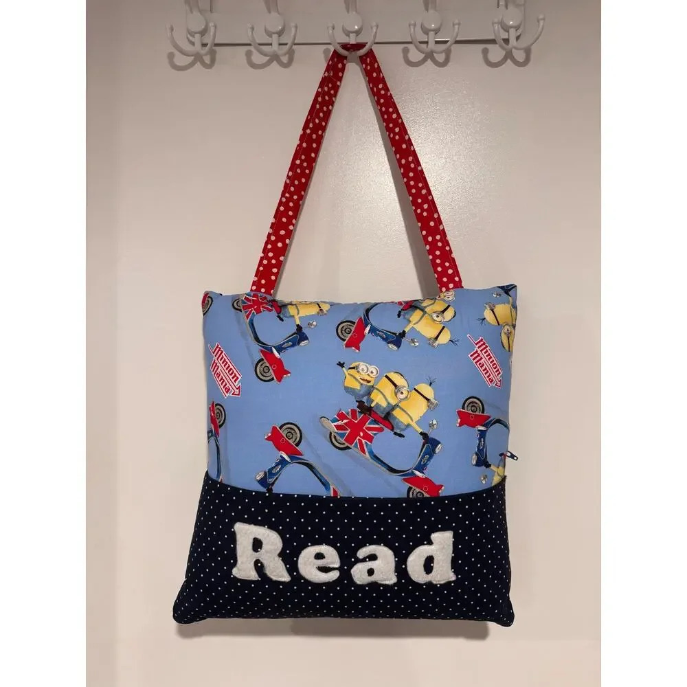 Reading Book Pocket Pillow Handmade USA Minions 14"x14" Cotton